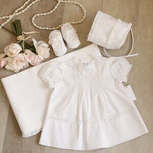 White Heirloom Dress Bonnet Shoe Blanket Set Feltman Brothers GIFT SET NWT